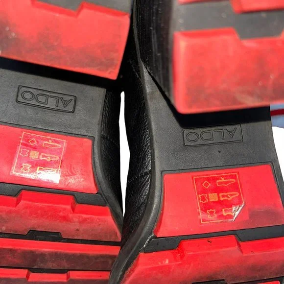 aldo black pony calf hair red lace worn Heeled Hiking Ski Bunny boots 9.5 - Picture 12 of 12